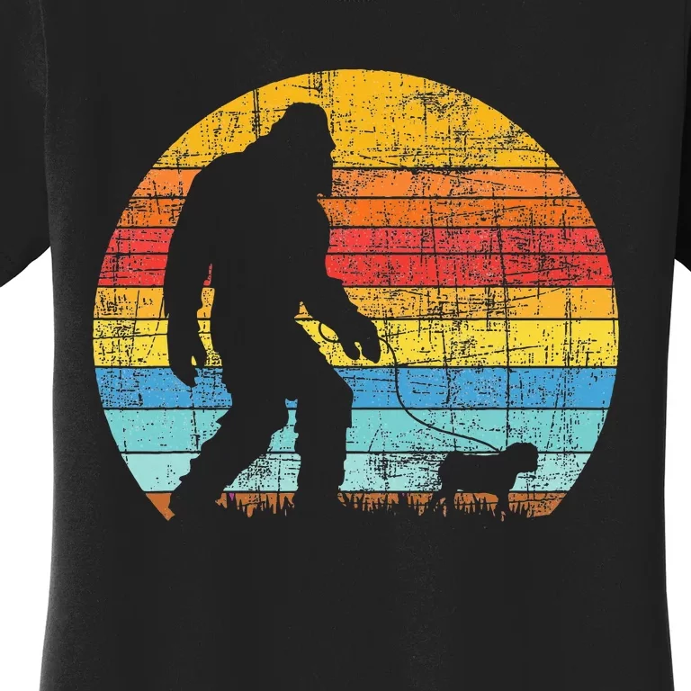 Bigfoot Walking With A Pug Dog Owner Animal Puppy Trainer Women's T-Shirt