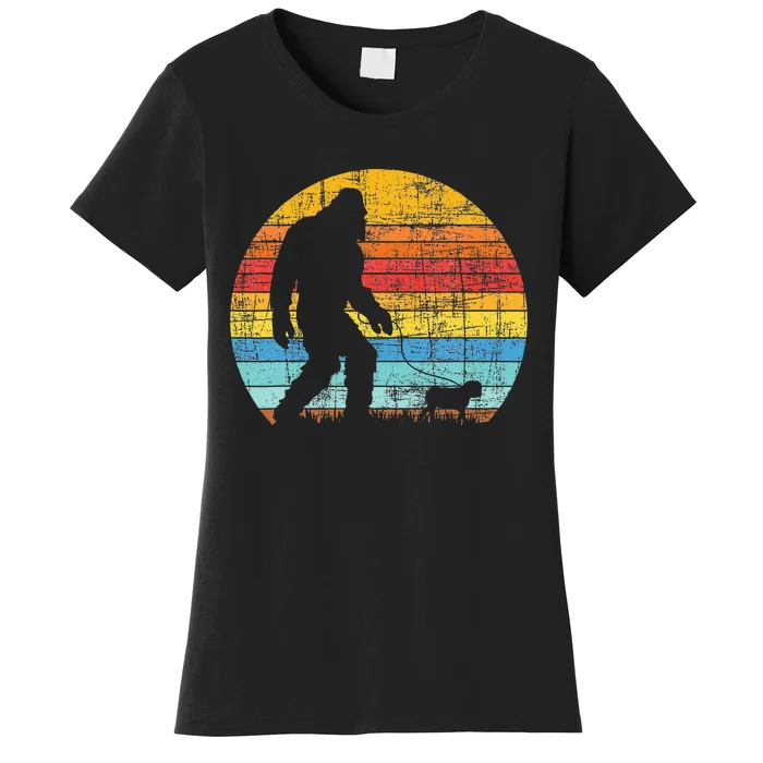 Bigfoot Walking With A Pug Dog Owner Animal Puppy Trainer Women's T-Shirt