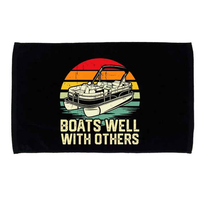 Boats Well With Others Pontoon Boat Boating Retro Microfiber Hand Towel