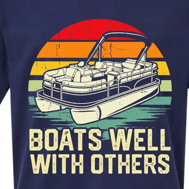 Boats Well With Others Pontoon Boat Boating Retro Sueded Cloud Jersey T-Shirt