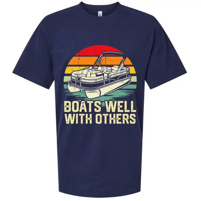 Boats Well With Others Pontoon Boat Boating Retro Sueded Cloud Jersey T-Shirt