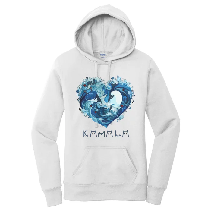 Blue Wave With Cats Kamala Harris 2024 Women's Pullover Hoodie