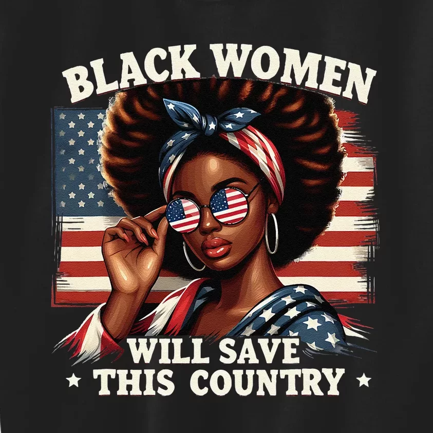 Black Women Will Save This Country LocD Hair Usa Flag Kids Sweatshirt