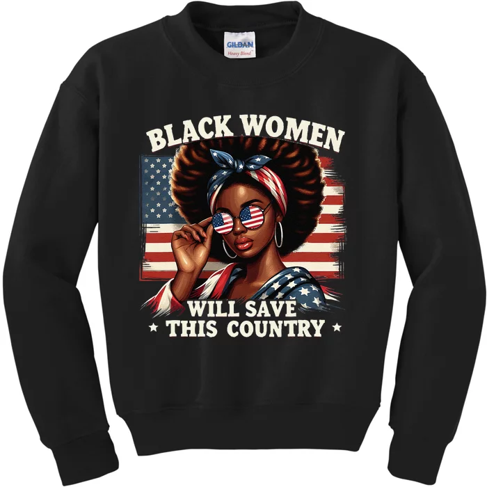 Black Women Will Save This Country LocD Hair Usa Flag Kids Sweatshirt