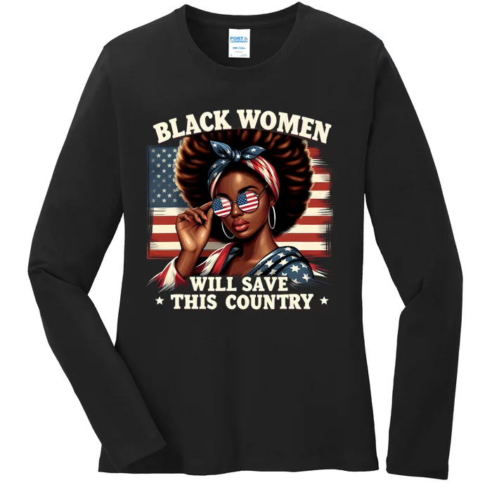 Black Women Will Save This Country LocD Hair Usa Flag Ladies Long Sleeve Shirt