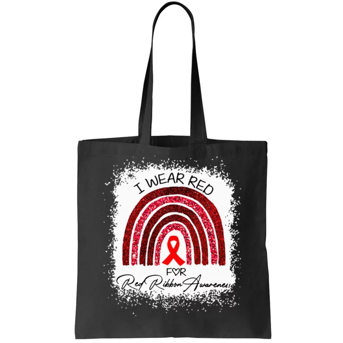 Bleached We Wear Red For Red Ribbon Week Awareness Rainbow Tote Bag