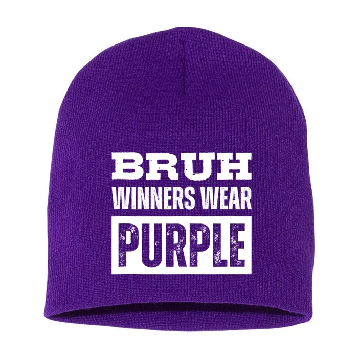 Bruh Winners Wear Purple Vintage Retro Short Acrylic Beanie