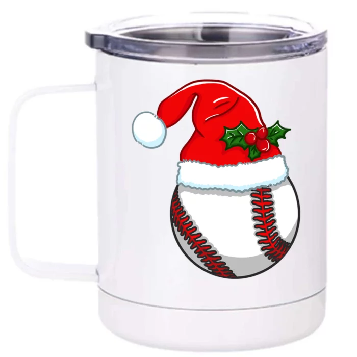 Baseball Xmas Baseball Ball Santa Hat Cool Gift Front & Back 12oz Stainless Steel Tumbler Cup