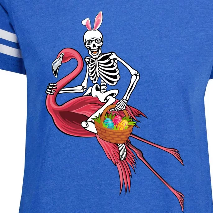 Bunny Xgreat Giftray Skeleton Riding Flamingo With Easter Eggs Basket Gift Enza Ladies Jersey Football T-Shirt