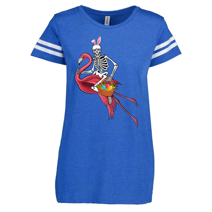 Bunny Xgreat Giftray Skeleton Riding Flamingo With Easter Eggs Basket Gift Enza Ladies Jersey Football T-Shirt