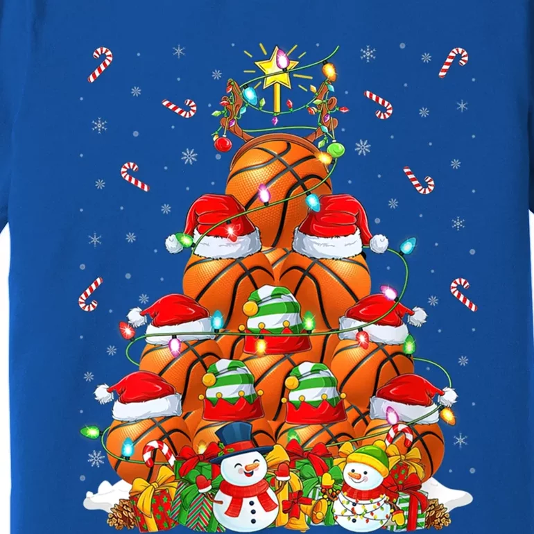 Basketball Xmas Lighting Tree Santa Basketball Christmas Meaningful Gift Premium T-Shirt