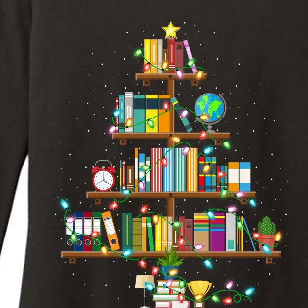 Bookworm Xmas Lighting Librarian Library Book Christmas Tree Cool Gift Womens CVC Long Sleeve Shirt