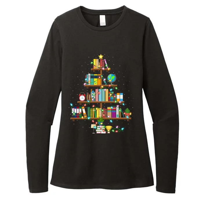 Bookworm Xmas Lighting Librarian Library Book Christmas Tree Cool Gift Womens CVC Long Sleeve Shirt