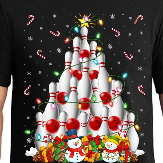 Bowling Xmas Lighting Tree Santa Bowling Christmas Gift Pajama Set