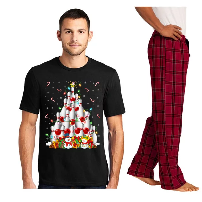 Bowling Xmas Lighting Tree Santa Bowling Christmas Gift Pajama Set