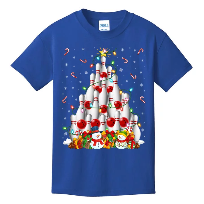 Bowling Xmas Lighting Tree Santa Bowling Christmas Gift Kids T-Shirt