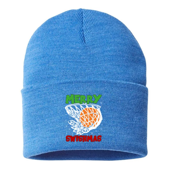 Basketball Xmas Santa Merry Swishmas Basketball Christmas Gift Sustainable Knit Beanie