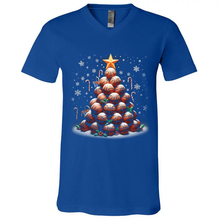 Basketball Xmas Tree Lights Santa Basketball Christmas Funny Gift V-Neck T-Shirt