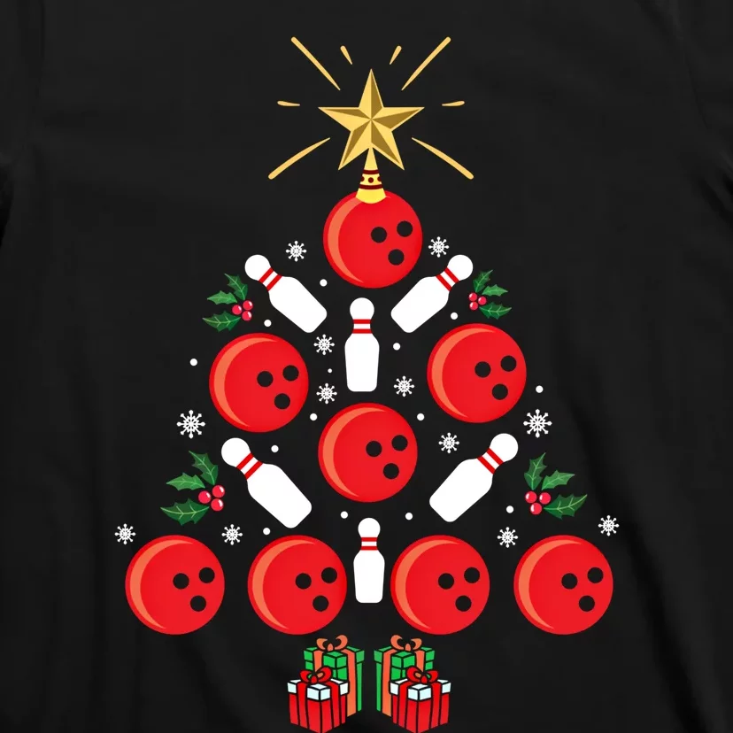 Bowling Xmas Tree Funny Holiday Gift Bowling Lover Christmas Cute Gift T-Shirt