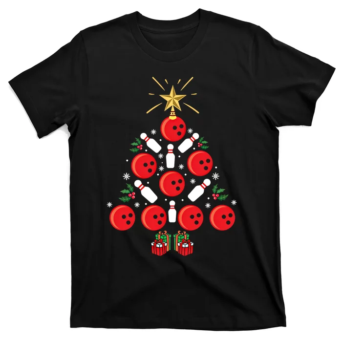 Bowling Xmas Tree Funny Holiday Gift Bowling Lover Christmas Cute Gift T-Shirt