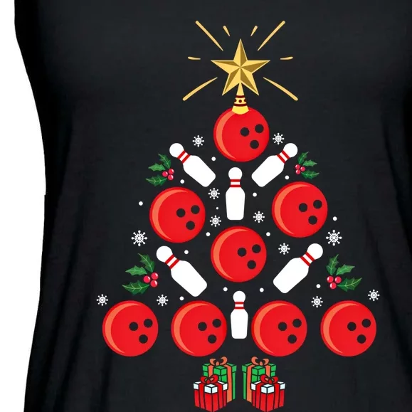 Bowling Xmas Tree Funny Holiday Gift Bowling Lover Christmas Cute Gift Ladies Essential Flowy Tank