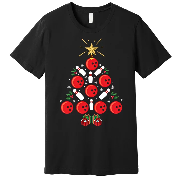 Bowling Xmas Tree Funny Holiday Gift Bowling Lover Christmas Cute Gift Premium T-Shirt