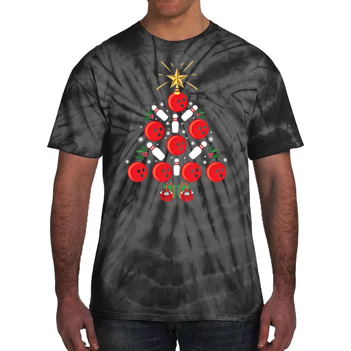 Bowling Xmas Tree Funny Holiday Gift Bowling Lover Christmas Cute Gift Tie-Dye T-Shirt