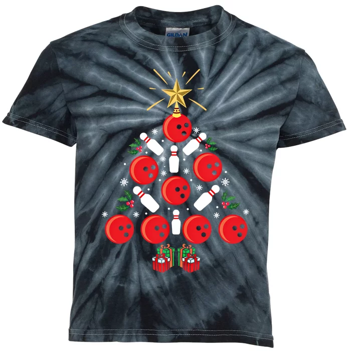 Bowling Xmas Tree Funny Holiday Gift Bowling Lover Christmas Cute Gift Kids Tie-Dye T-Shirt