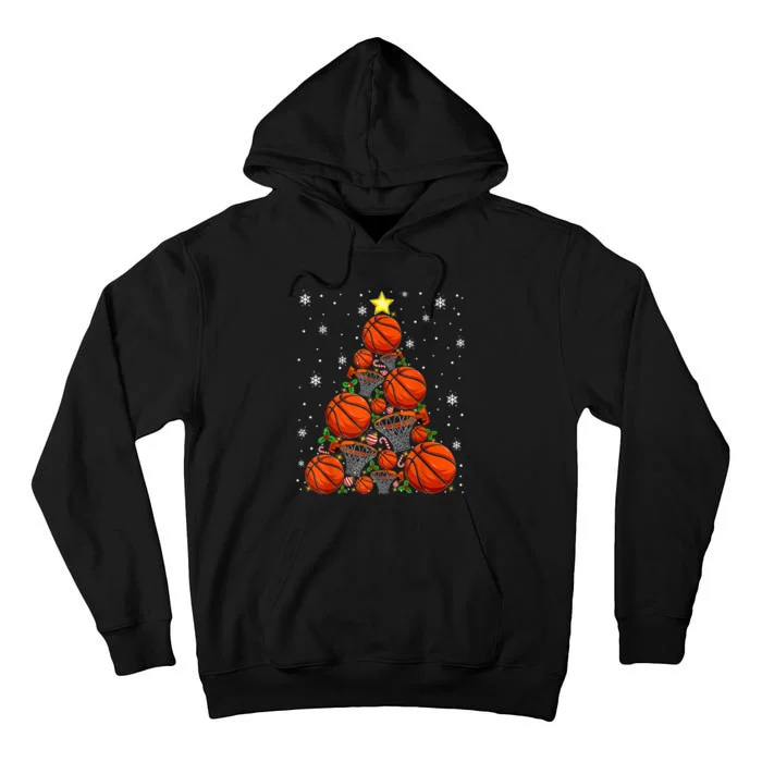 Basketball Xmas Tree Lights Santa Basketball Christmas Funny Tall Hoodie