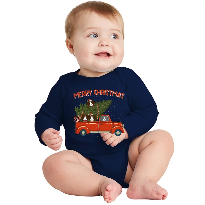 Beagle Xmas Vintage Red Pickup Retro Truck Gift Baby Long Sleeve Bodysuit