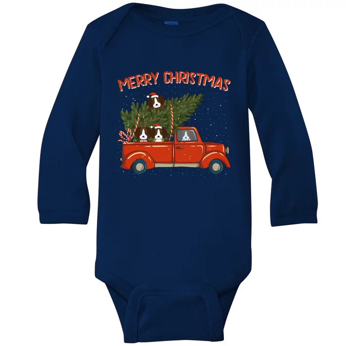 Beagle Xmas Vintage Red Pickup Retro Truck Gift Baby Long Sleeve Bodysuit