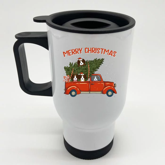 Beagle Xmas Vintage Red Pickup Retro Truck Gift Front & Back Stainless Steel Travel Mug