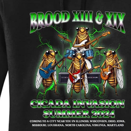 Brood Xix Xiii Cicada Invasion Summer 2024 Cicada 80s Band Women's Pullover Hoodie