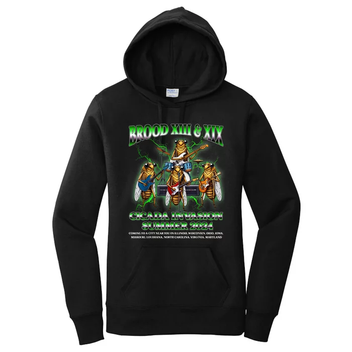 Brood Xix Xiii Cicada Invasion Summer 2024 Cicada 80s Band Women's Pullover Hoodie