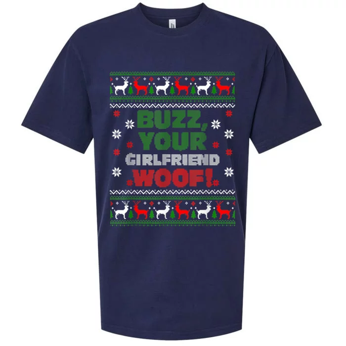 Buzz Xmas Your Girlfriend Woof! Ugly Christmas Sweater Sueded Cloud Jersey T-Shirt