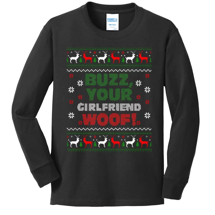 Buzz Xmas Your Girlfriend Woof! Ugly Christmas Sweater Kids Long Sleeve Shirt