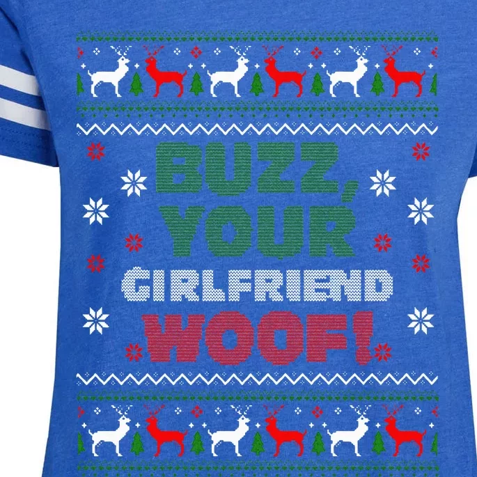 Buzz Xmas Your Girlfriend Woof! Ugly Christmas Sweater Enza Ladies Jersey Football T-Shirt