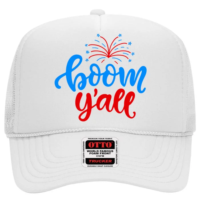 Boom Yall 4th Of July Firework Festive High Crown Mesh Trucker Hat