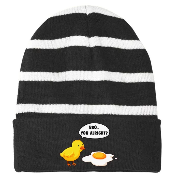 Bro You Alright Funny Sarcastic Design, Cool Graphic Striped Beanie with Solid Band