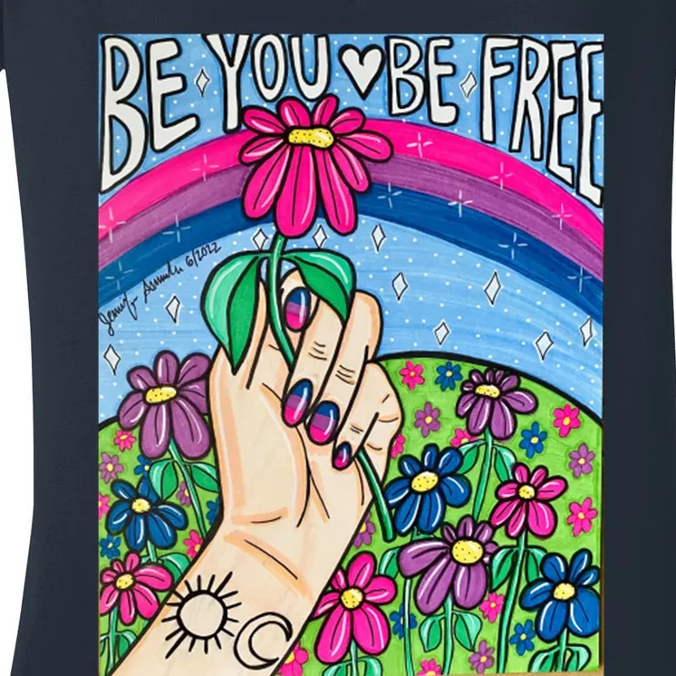 Be You Be Free Bisexual Pride Women's V-Neck T-Shirt