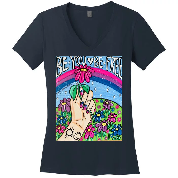 Be You Be Free Bisexual Pride Women's V-Neck T-Shirt