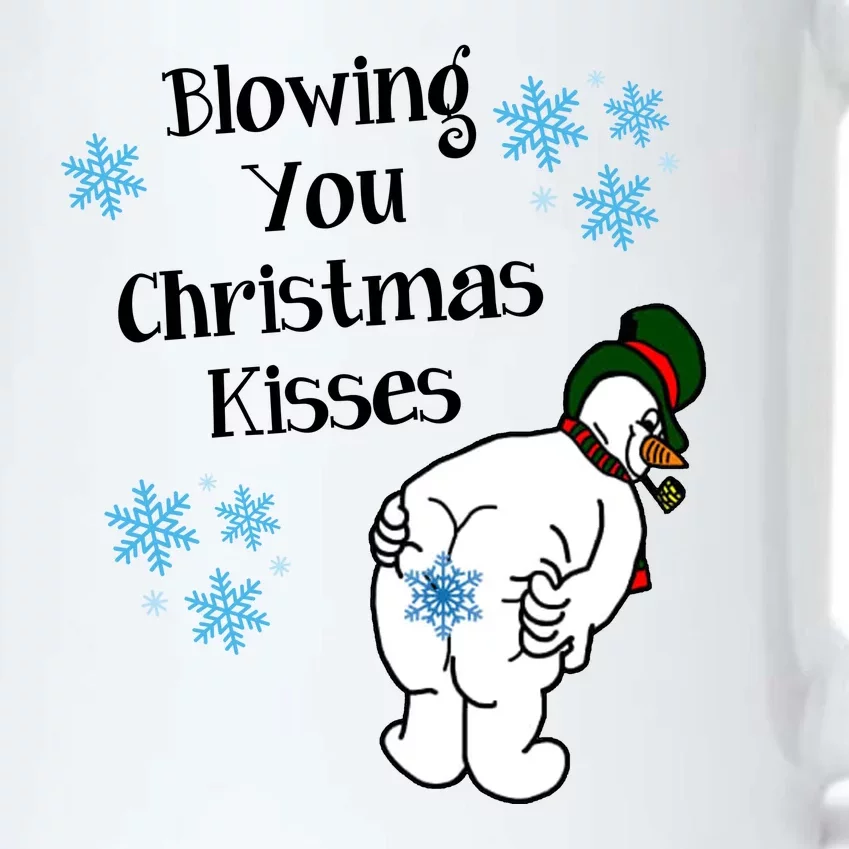 Blowing You Christmas Kisses Funny Snowman Black Color Changing Mug