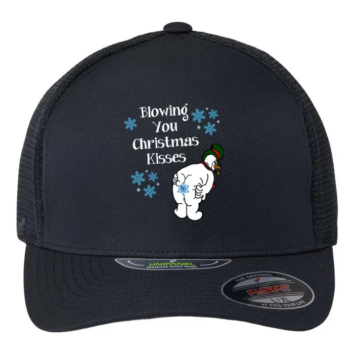 Blowing You Christmas Kisses Funny Snowman Flexfit Unipanel Trucker Cap