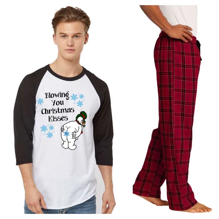 Blowing You Christmas Kisses Funny Snowman Raglan Sleeve Pajama Set