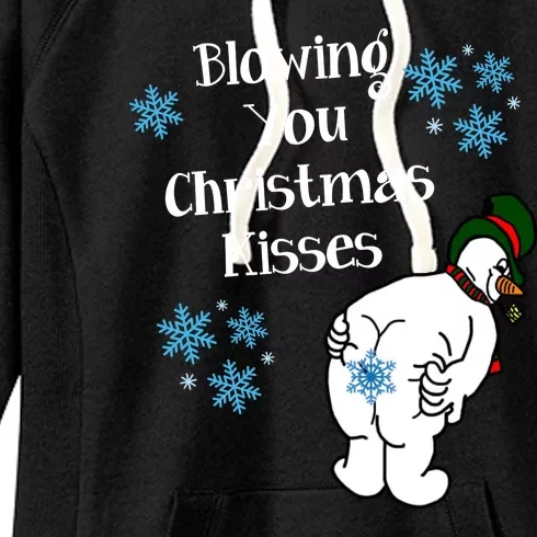 Blowing You Christmas Kisses Funny Snowman Women's Fleece Hoodie