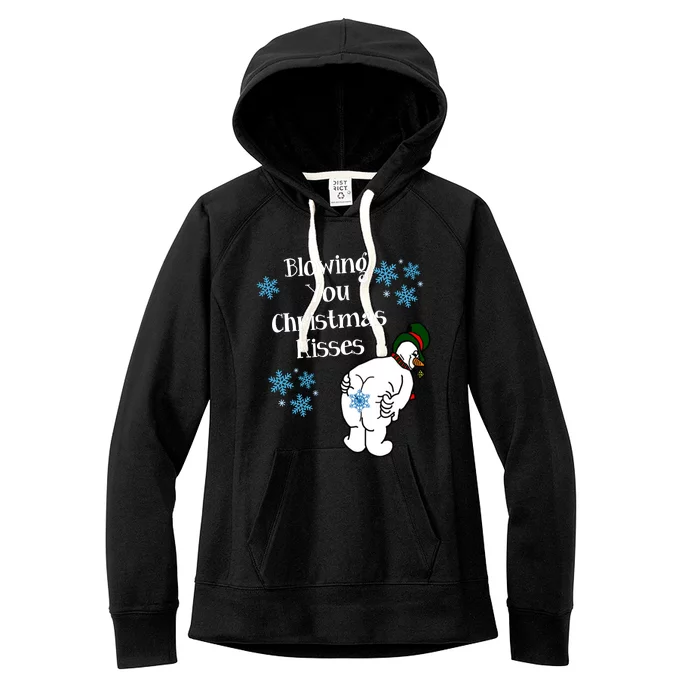 Blowing You Christmas Kisses Funny Snowman Women's Fleece Hoodie