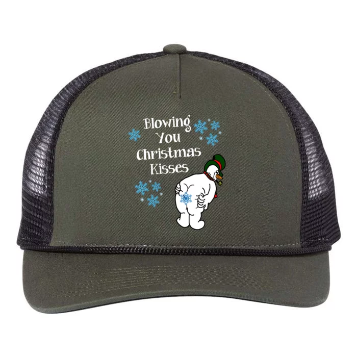 Blowing You Christmas Kisses Funny Snowman Retro Rope Trucker Hat Cap