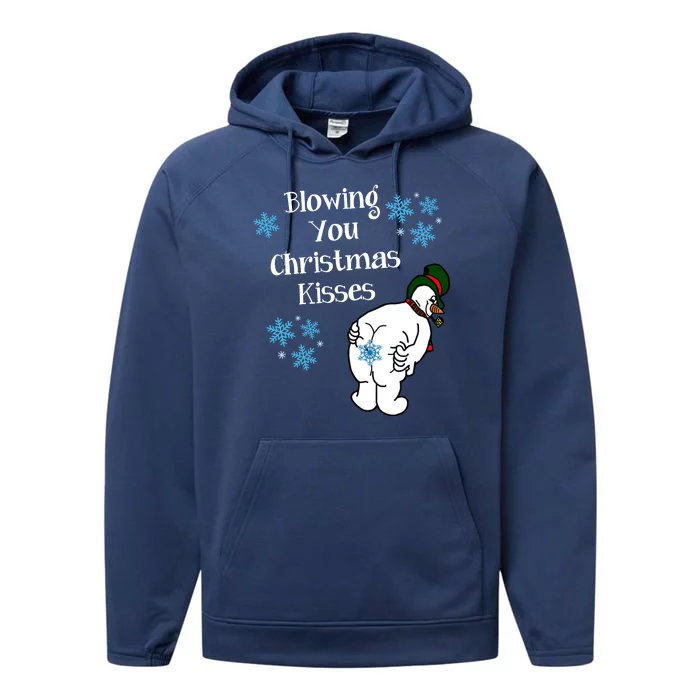 Blowing You Christmas Kisses Funny Snowman Performance Fleece Hoodie