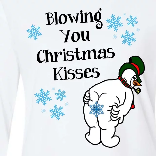 Blowing You Christmas Kisses Funny Snowman Womens Cotton Relaxed Long Sleeve T-Shirt