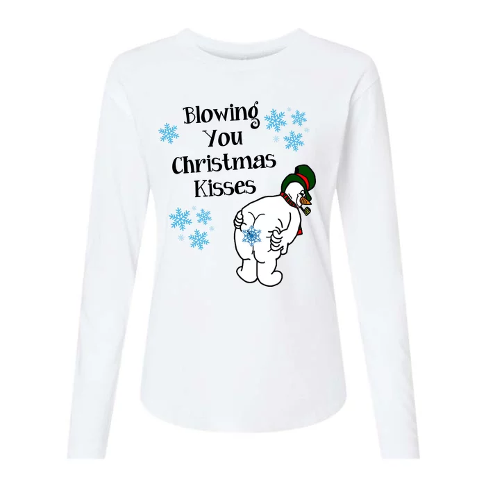 Blowing You Christmas Kisses Funny Snowman Womens Cotton Relaxed Long Sleeve T-Shirt